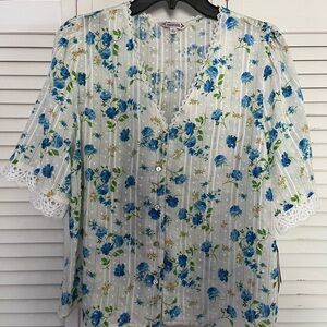 Nanette Lepore Blue and Green Floral Top NWT